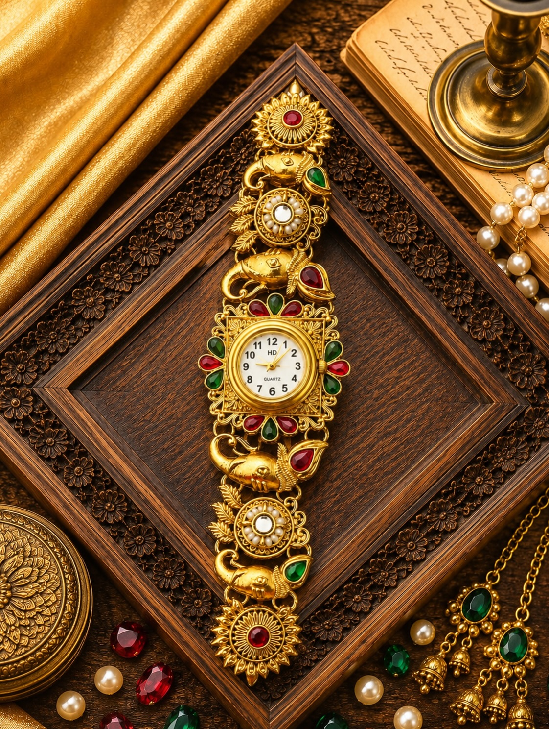 Traditional Kundan & Stone-Studded Ethnic Wrist Watch image 5