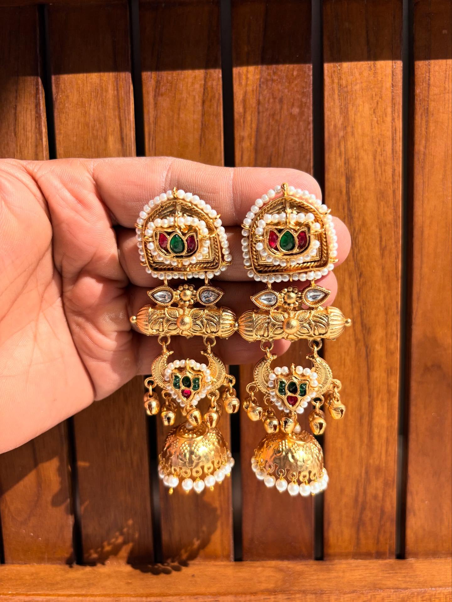 Kundan, Meenakari & Pearl Ethnic Dangle Earrings image 2