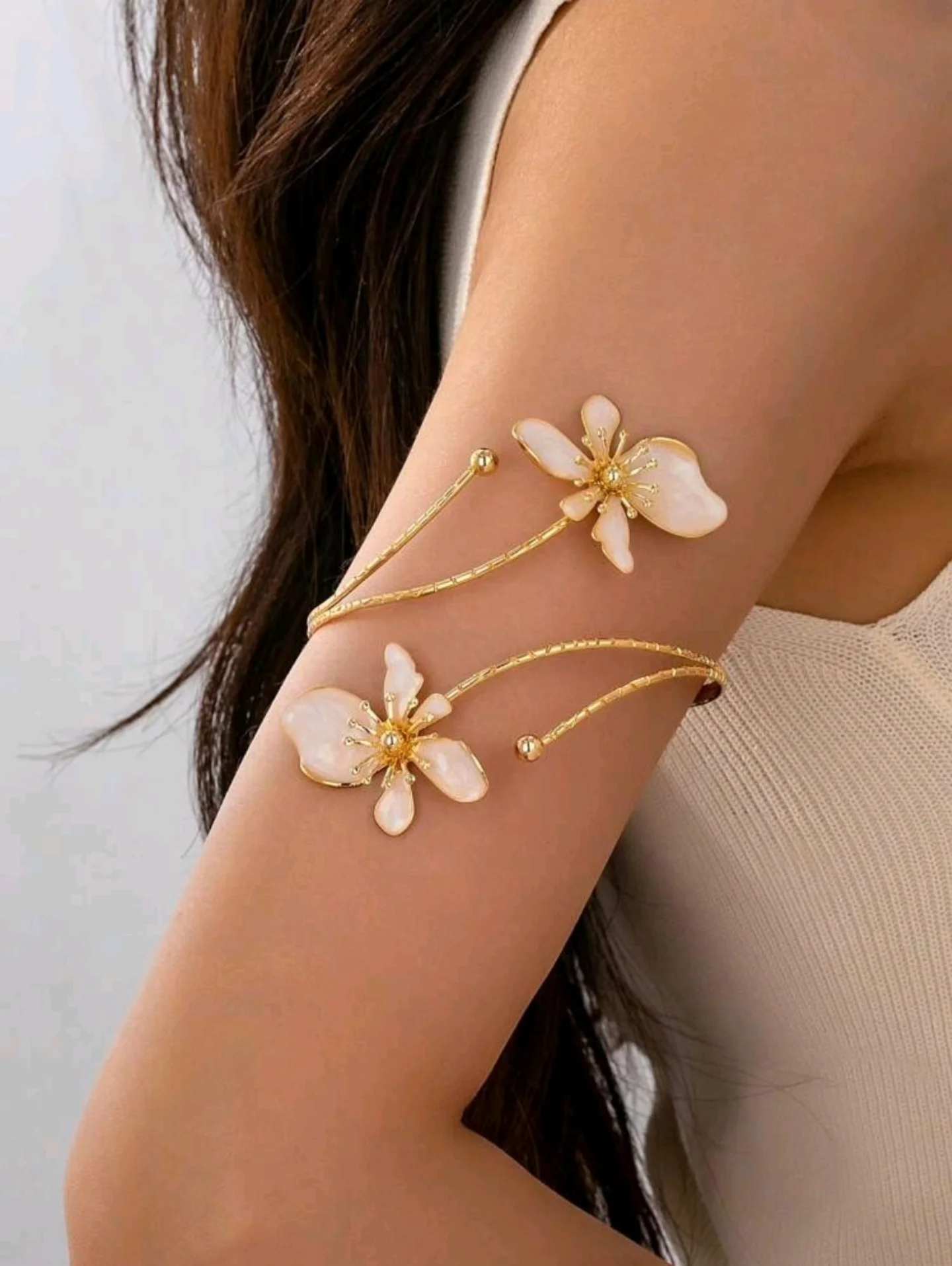 Gold Plated Floral Upper Arm Cuff Bracelet
