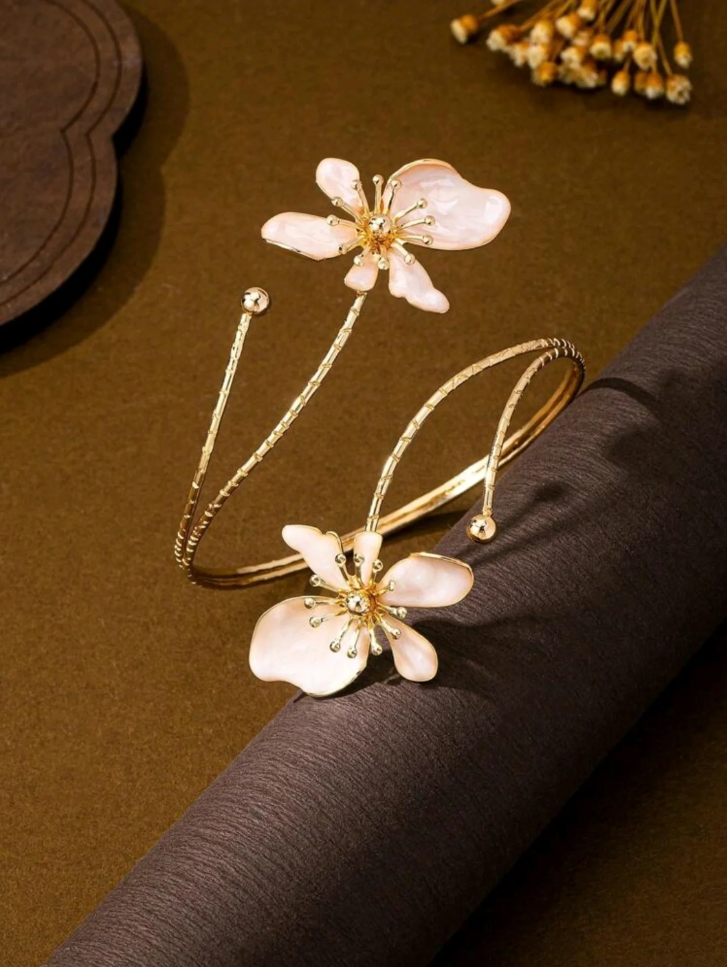 Gold Plated Floral Upper Arm Cuff Bracelet image 2