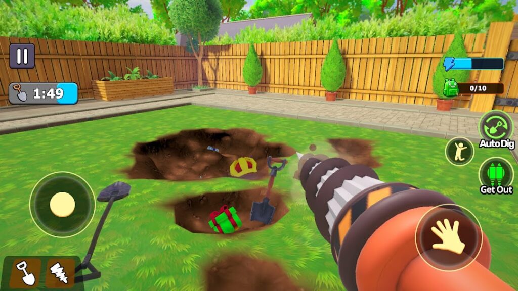 Screenshot of A Game About Digging a Hole gameplay showing pixel art hole-digging action