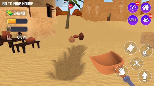 Pixel character digging in A Game About Digging a Hole gameplay scene