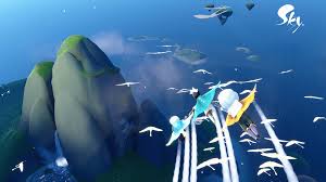 Two characters flying in a glowing sky environment in Sky